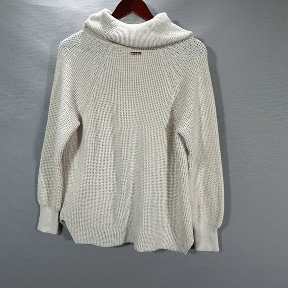 Michael Kors Sweater Womens Medium Beige Knit Turtle Neck Rib Cuffs Split Hem - Picture 8 of 10